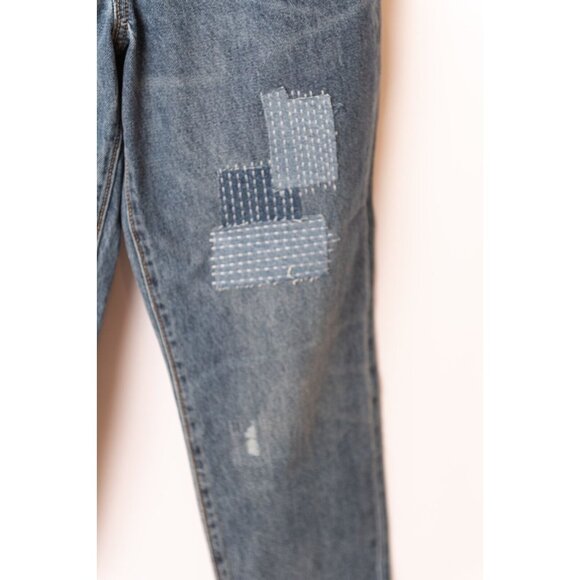 Old Navy Women's Size 8 Extra High-Rise Jeans Patchwork Straight Leg - Picture 4 of 9